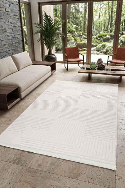 Estiva Home Ekru Beyaz Sisal Bukle Dokuma Hasır Makine Halısı Saçaklı Kaymaz ...