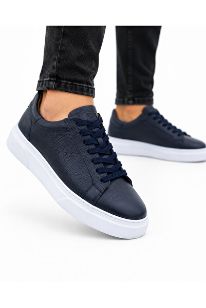 FOOTCAP Erkek Lacivert Hakiki Deri Spor Casual Günlük Ayakkabı – Rahat ve Şık...