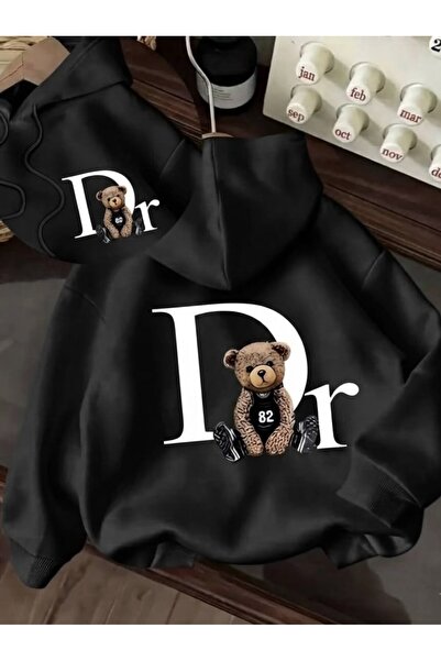 LELVANİ Hanorac unisex cu glugă, imprimat pe față și pe spate, cu design DR BEAR