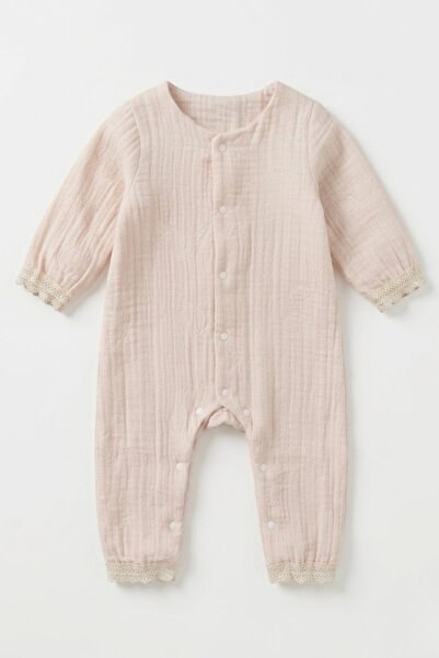 lilico Baby 100% Cotton Muslin Lace Ruffle Detailed Snap Fastener Long Sleeve...