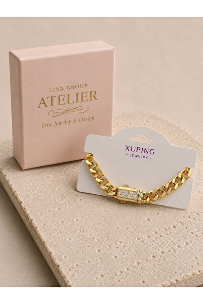 Liva Group Atelier XUPİNG Altın Kaplama Gurmet Model Zirkon Taş Kilit Bilekli...