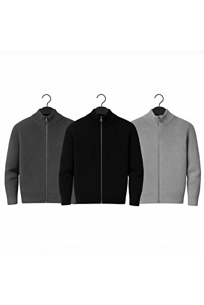 zs zaos fashion Set de 3 pulovere cardigan pentru bărbați, cu mânecă lungă, d...