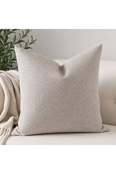 SOFT LİNEN Bej Balıksırtı Desenli Dekoratif Kırlent Kılıfı