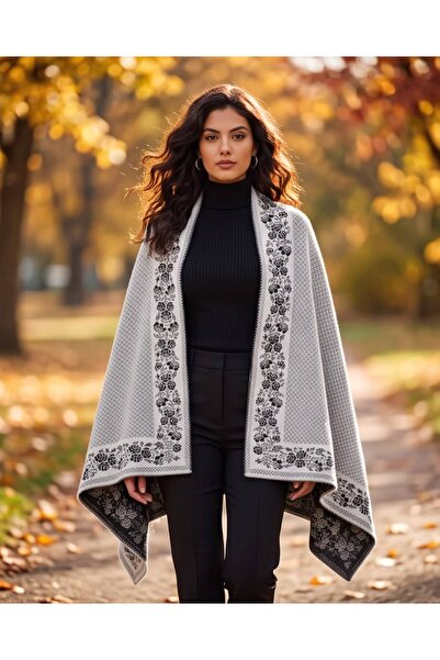 Trend Kapında Cashmere Textured Shoulder Shawl, Knitwear Shawl, Cape Shawl, P...