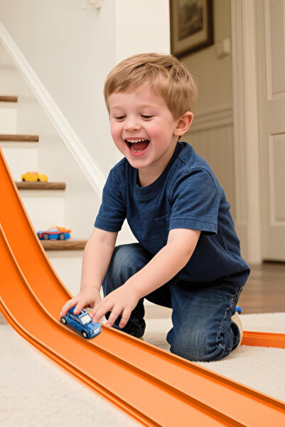 elisalife Oyun Esnek Yarış Pisti Kıvrılabilen Aksiyon Pisti Go Track 4.5 Mt Flex Track Oyuncak Turuncu Orange