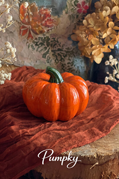 PUMPKY Orta Boy Bal Kabağı Seramik Dekoratif Biblo Turuncu 13 x 10 cm