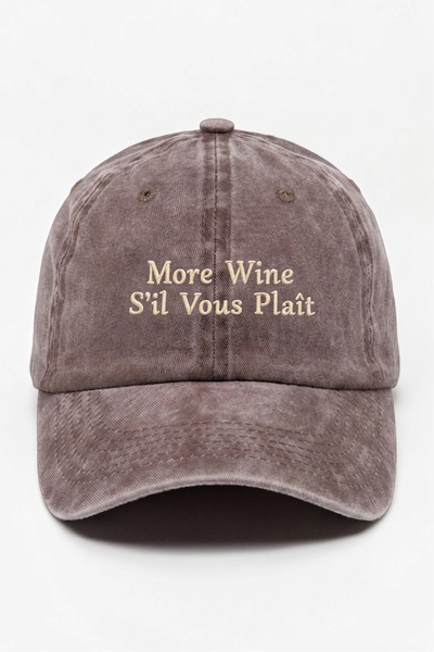 ŞapkaMania More Wine S'Il Vous Plais - Written Brown Washed Vintage Baseball Cap