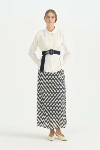 Nihan Comfortable Fit Lace Skirted Shirt Set - Navy Blue