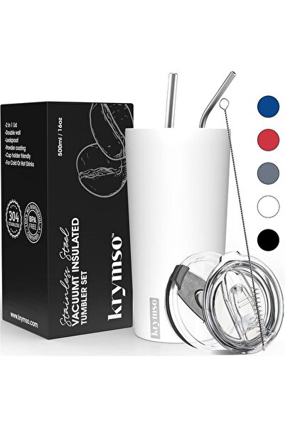 GENERAL Tumbler with Flip Lid and Straws by Creemso, Stainless Steel, 500 Ml,...