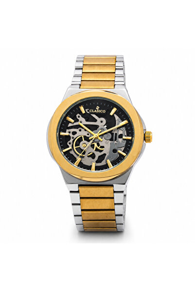 Clasico Maestro Moonshine Men's Watch – 42mm Black Skeleton Open-Heart Dial, ...