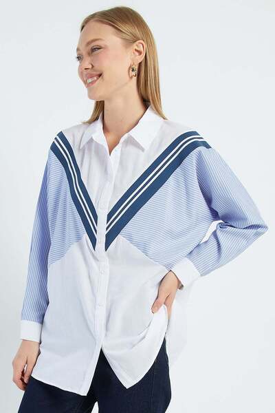 Fulla Moda Striped Garnished Oversize Shirt