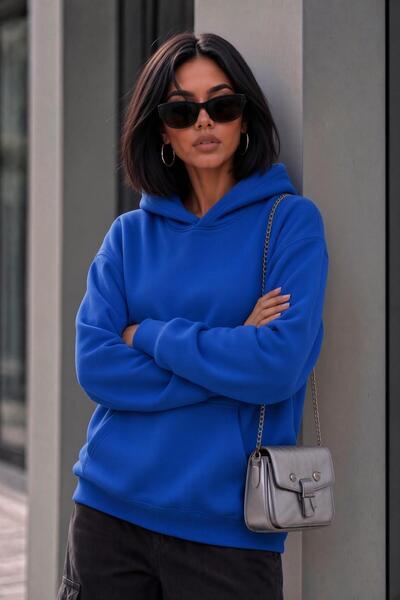 Oksit Bery Women's Two-Thread Ruffled Oversize Hooded Basic Sweatshirt |   Ka...