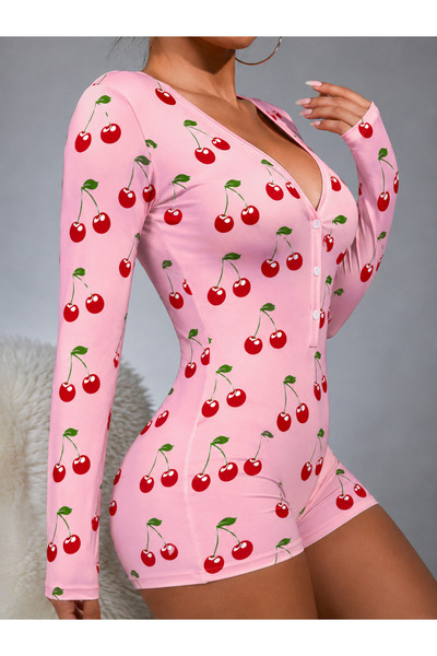 the DIFFerent Cherry Patterned Long Sleeve Shorts Pajama Set