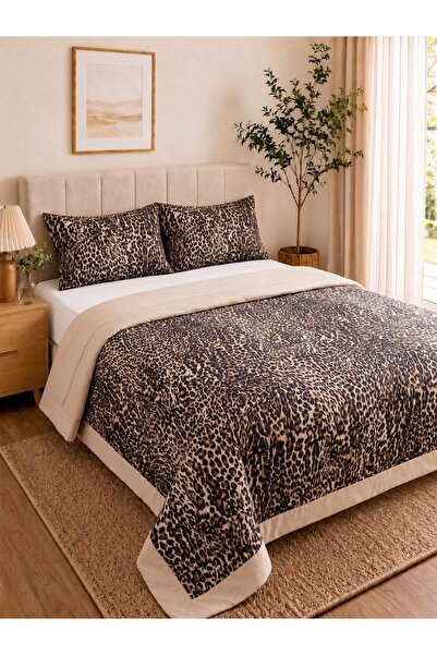 Kapreo Home Petalia Koleksiyonu Leopar Desenli Çift Kişilik Yatak Örtüsü