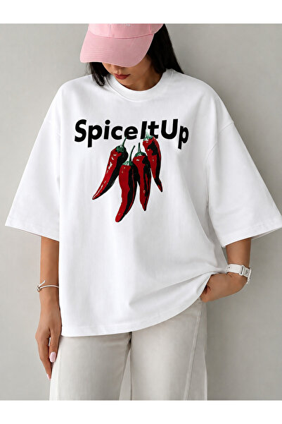 kealvi Spice It up Printed Women's Oversize Crew Neck T-Shirt