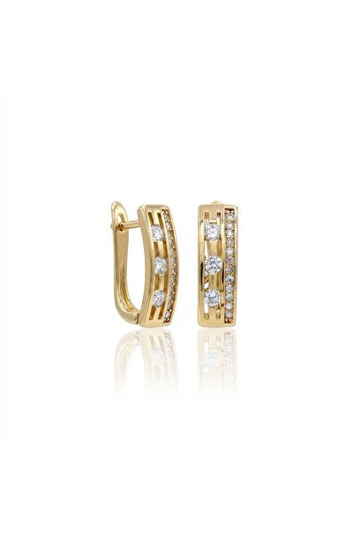 FM 💎   Premium Shiny Gold Color Geometric Zircon Stone Detail Vip Hoop Women...