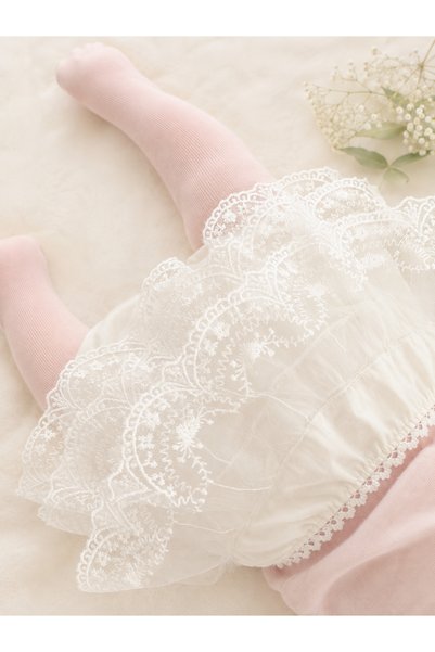 Honeybeeatelier Baby Dress with Six Ruffles and Lace Diaper Cover-Up Pants