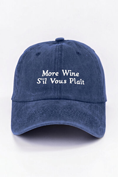 ŞapkaMania More Wine S'Il Vous Plais Written Navy Blue Washable Vintage Baseb...