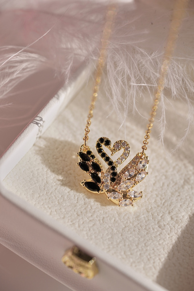 AŞIK ACCESSORIES Steel Black & White Swan Necklace