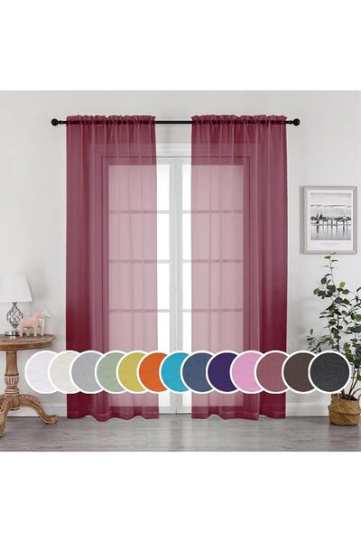 OWENIE Oweny 2.13m Black Sheer Curtains 2 Panels Set Voile Sheer Curtains wit...