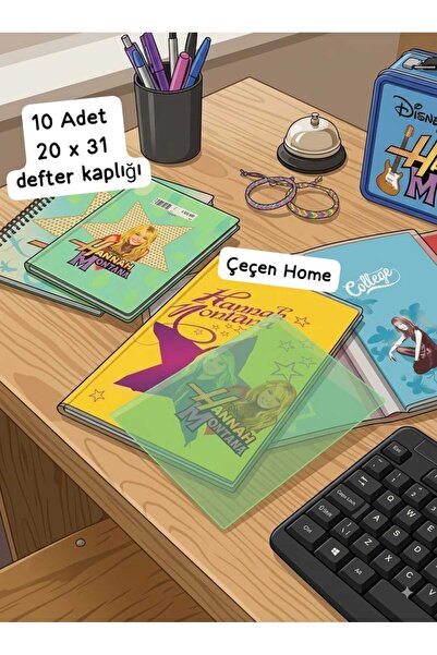 ÇEÇEN HOME (10 Adet)Hannah Montana Desenli Şeffaf Ve Renkli Defter Kaplığı 20...