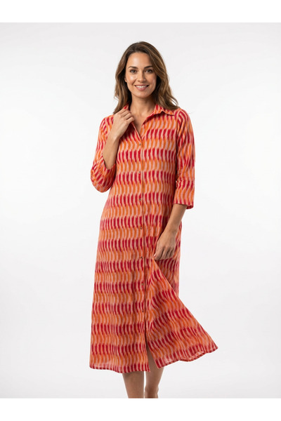 Generic Brand Rochie tip camasa din bumbac Ikat, marime L