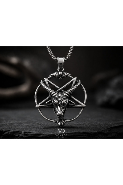voyageaccessory Paslanmaz Çelik Gotik Baphomet Keçi Kafası Pentagram Erkek Kolye