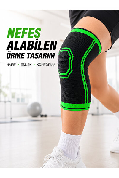 FTA TİCARET Flexible Knee Support Black Green Knitted Knee Brace for Sports E...