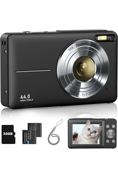 Lecran كاميرا رقمية، كاميرا FHD 1080P مع بطاقة 32 جيجابايت، بطاريتين، تكبير 1...