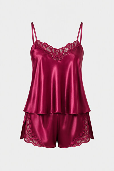 Madame Mercy Lace-Trimmed Satin Shorts Pajama Set – 2-Piece Elegant Loungewea...