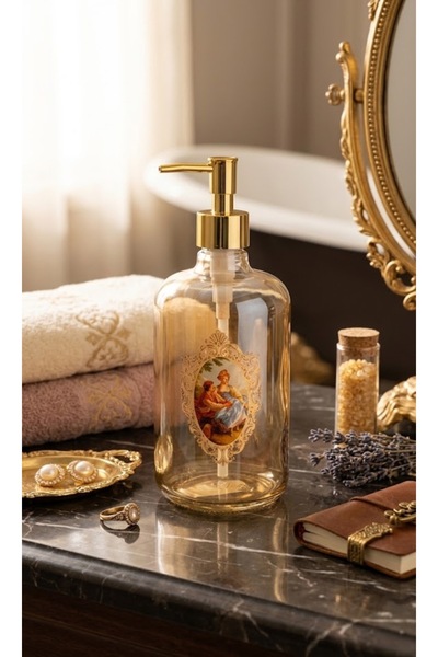Arsimo Vintage Patterned Glass Liquid Soap Dispenser - Luxury Bathroom and Ki...