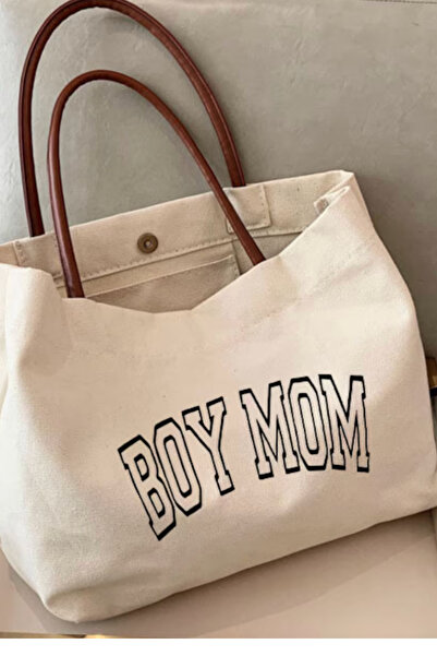Marecot Women's Ecru Canvas Mother Written Shoulder Bag Large Volume Brown Ha...