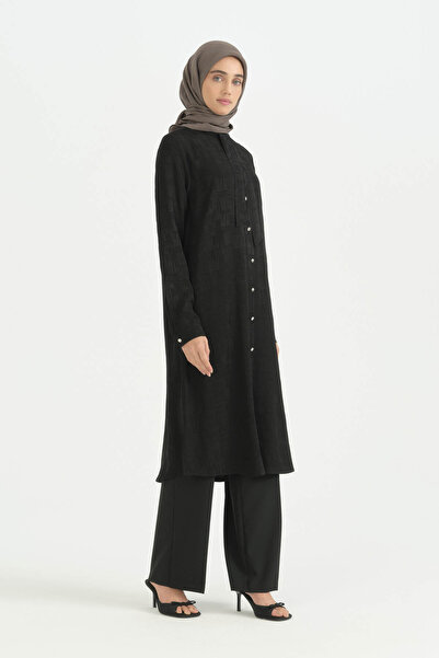 Nihan Jacquard Tunic with Scarf - Black