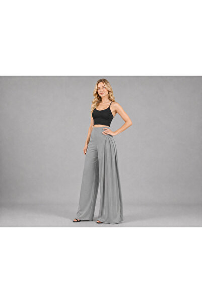 De Carte Women's Modal Fabric High Waist Crossed Closed Slit Detailed Wide Le...