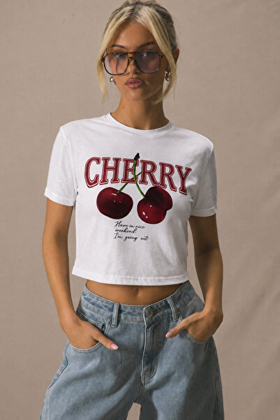 Tarz Cool Γυναικείο T-shirt με στάμπα κεράσια, Relax Fit, με λαιμόκοψη, 100% ...