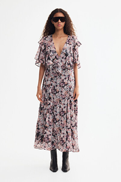 H&M Farbalalı ve Pliseli Elbise