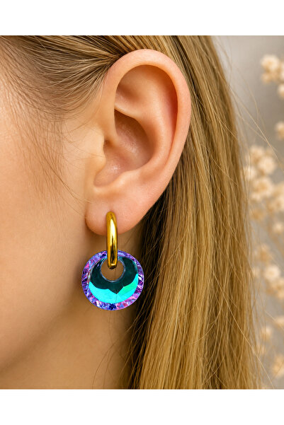 cityvision Gold Color Shiny Stone Detailed Steel Earrings (One Pair)