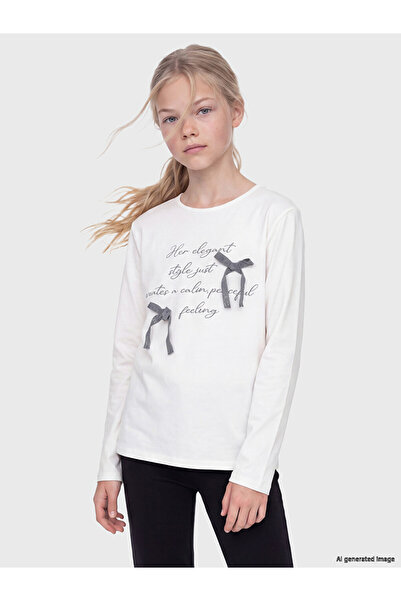 LC Waikiki Lcw Kids Printed Bow Detailed Girls' T-Shirt