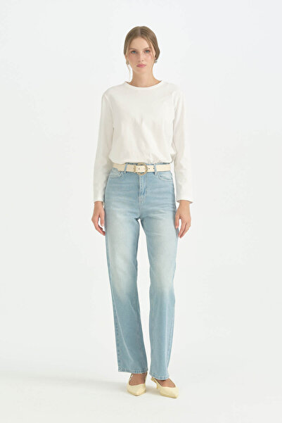 Nihan Wide Leg Denim Cotton Jeans - Light Blue