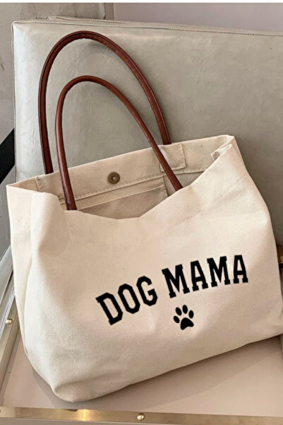 Marecot Canvas Dog Mom Written Shoulder Bag Large Volume Brown Handle Daily T...