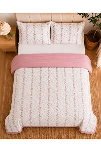 Kapreo Home Petalia Koleksiyonu Pembe Çiçekli Çift Kişilik Yatak Örtüsü