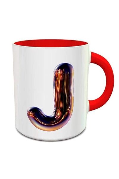 Generic imPRESS White & Red Ceramic Coffee Mug With Night Chrome Letter J