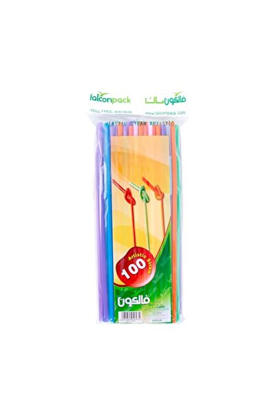 Generic فالكون باك FALCON PACK Plastic Staw Artistic Mixed Color 6 mm - 100 P...