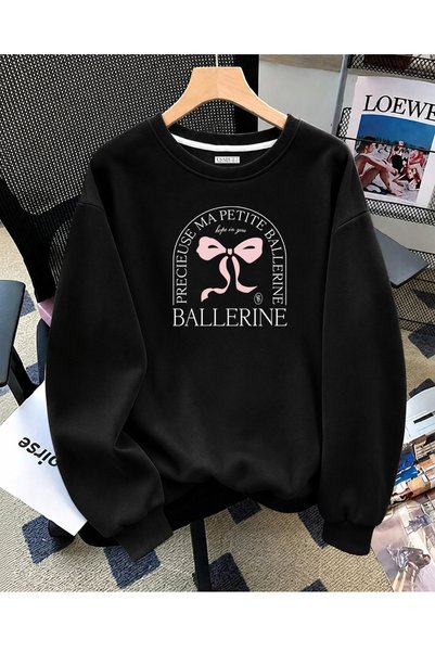 ESADE سويت شيرت نسائي من Ballerine مطبوع عليه فيونكة مريحة وياقة دائرية باللو...