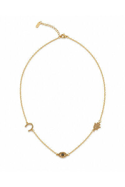THE HEG JEWELRY 14K Gold Renk Göz, Fatma Ana Eli ve At Nalı Detaylı Çelik Kol...