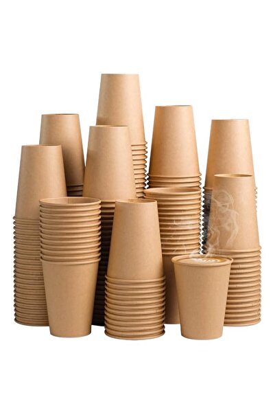 Generic 100 Pack 12oz Kraft Paper Coffee Cups, Disposable Hot Cold Beverage C...