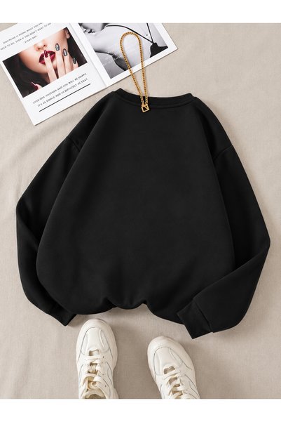 ESADE Women's College Teddy Bear Graphic Printed Comfortable Fit Crew Neck Black Sweatshirt