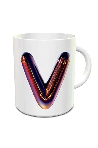 Generic imPRESS White Ceramic Coffee Mug With Night Chrome Letter V
