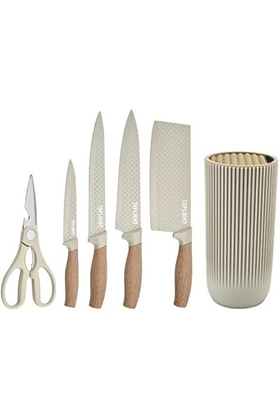 Generic Tazweeq Kitchen Knife Set, 6 Pcs Khaki Sharp Knife Set, Non-stick Non...