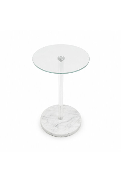 Palma homez Clear Glass +White Marble Side Table 35X35 cm